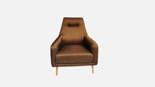 Liona Lounge chair Gold and black checked Turkeys fabric with modern design.  